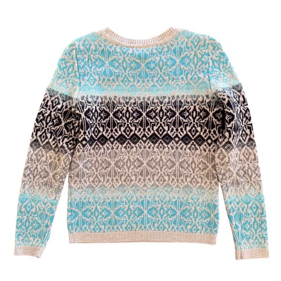 Talbots Nordic Nights Fair Isle Crewneck Sweater Sz Small Petite Lambswool Blend - Picture 3 of 4